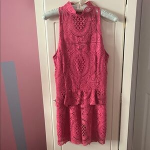 Free People Vibrant Pink Lace Romper